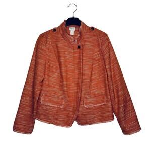 Chico's Women's 1 (8) Blazer Jacket Orange Tweed Fringe Zip Up Career Office NWT